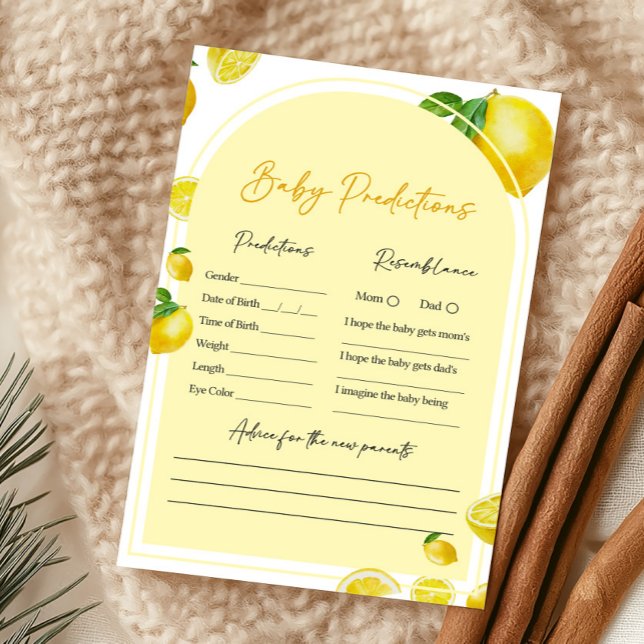 Jogo de Previsões para Chás de Bebê com Limão (Sweet Little One Citrus Baby Shower Baby Predictions Game)