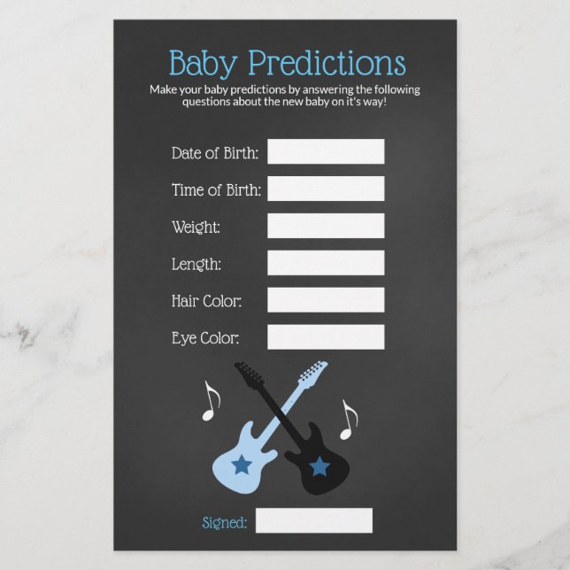 Jogo de Previsões para Chás de Bebê Rockstar Baby  (Frente)