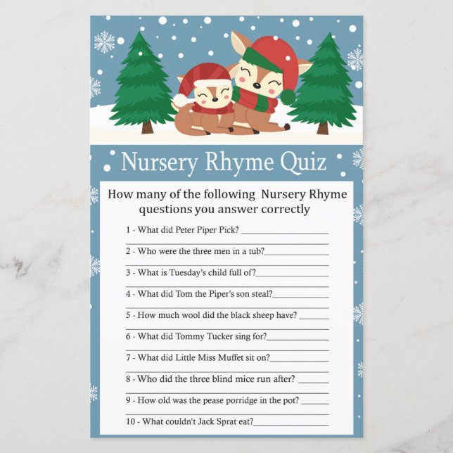 Jogo de quiz de rima infantil de veado de Natal (Frente)