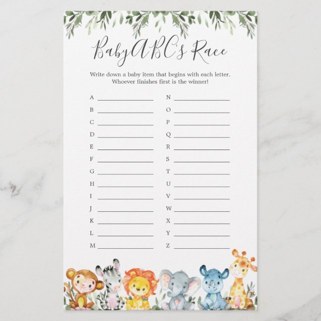 Jogo de Raça do ABC Chá de fraldas de Animais da S (Frente)