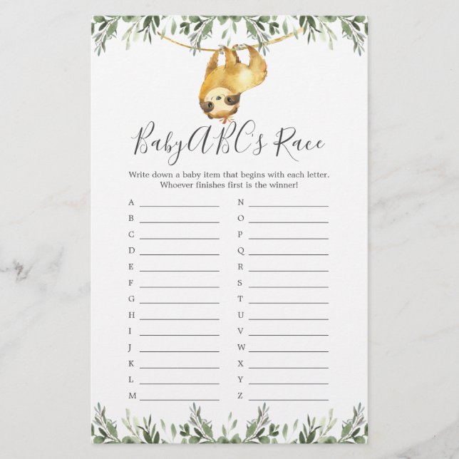 Jogo de Raça do ABC do Chá de fraldas Leve (Frente)