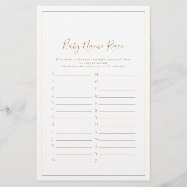 Jogo de Raça do Nome do Bebê do Chá de fraldas Dou (Frente)