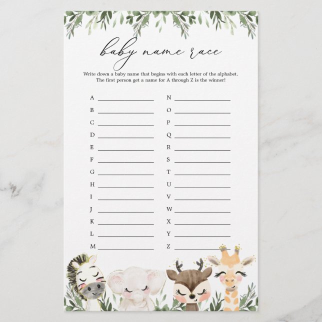 Jogo de Raça do Nome do Chá de fraldas dos Animais (Frente)