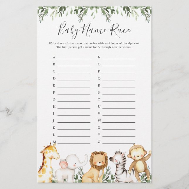 Jogo de Raça do Nome do Chá de fraldas dos Animais (Frente)