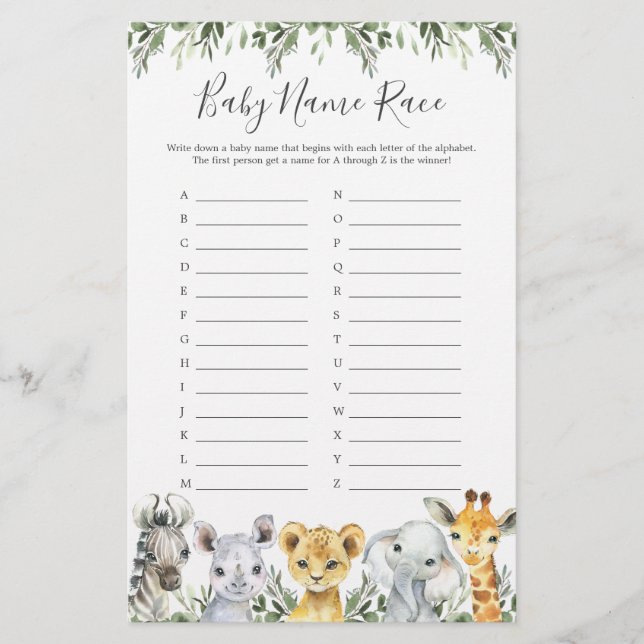 Jogo de Raça do Nome do Chá de fraldas dos Animais (Frente)