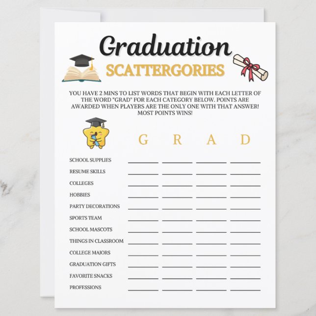 Jogo de Scattergories de Formatura (Frente)