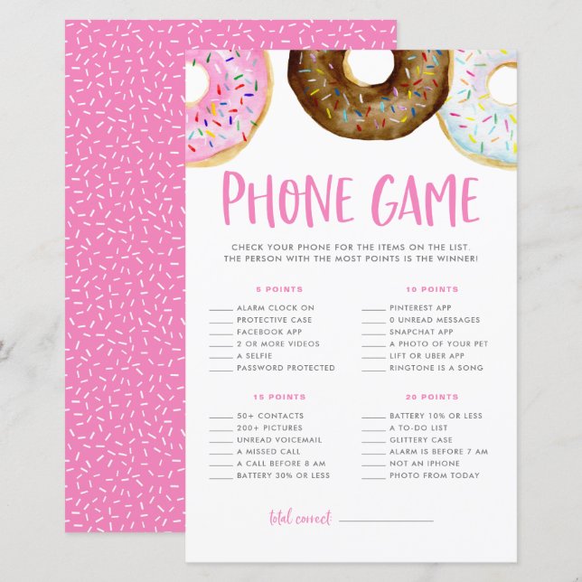 Jogo de Telefone do Chá de fraldas Rosquinha Rosa  (Frente/Verso)