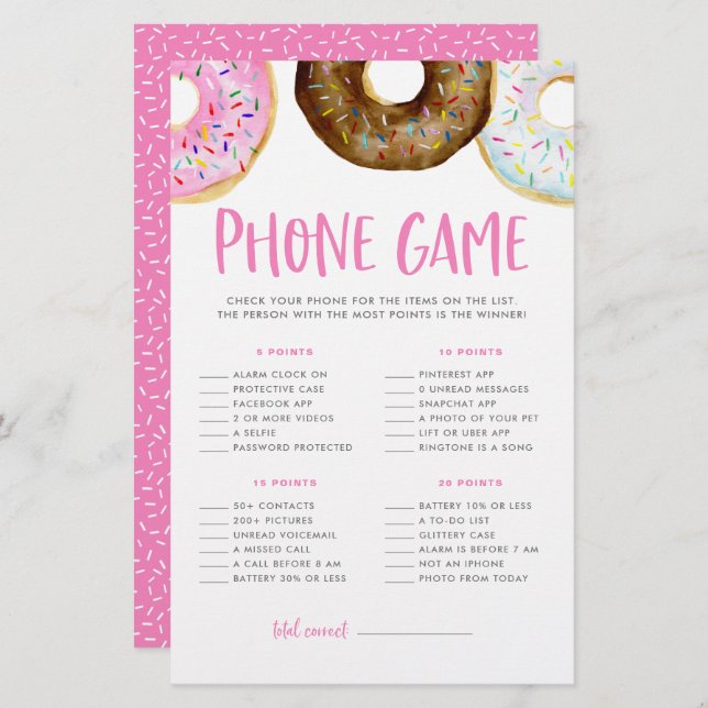 Jogo de Telefone do Chá de fraldas Rosquinha Rosa  (Frente/Verso)