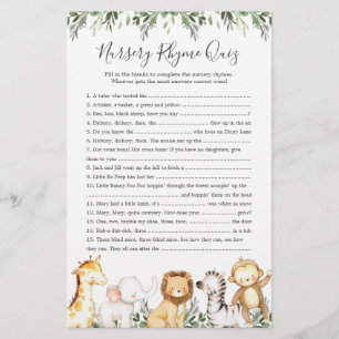 Jogo de Teste de Rhyme Rhyme para Chás de fraldas 