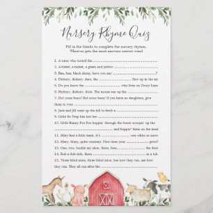 Jogo de Teste de Rhyme Rhyme para Chás de fraldas