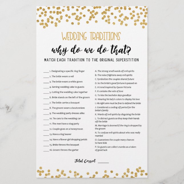 Jogo de tradições de casamento com Respostas (Frente)