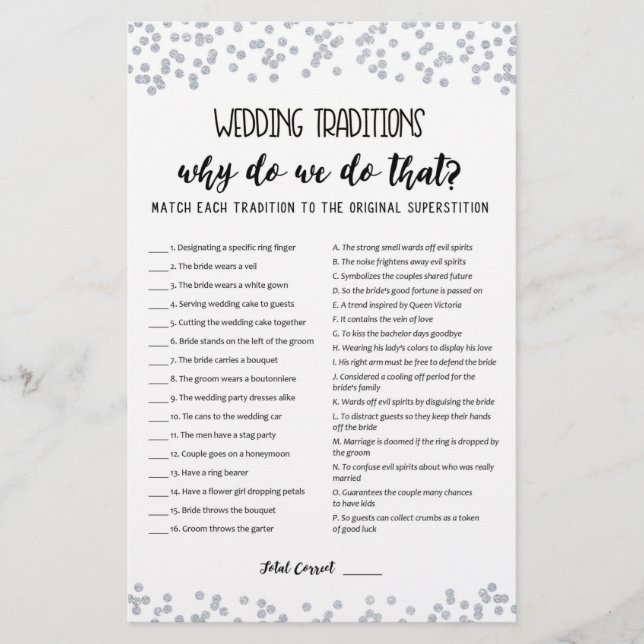 Jogo de tradições de casamento com Respostas (Frente)