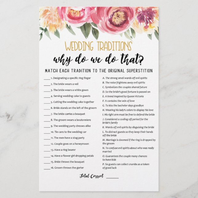 Jogo de tradições de casamento com Respostas (Frente)