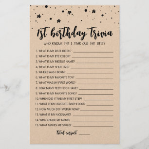 Jogo de trivia de 1º aniversário editável Jogo de