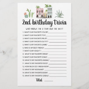 Jogo de trivia de 2º aniversário editável