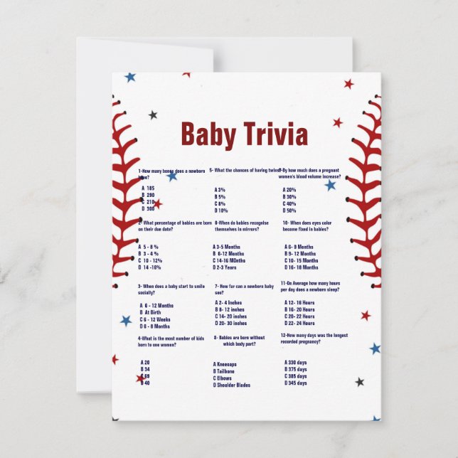 Jogo de trivia de beisebol para bebê, cartão de jo (Frente)