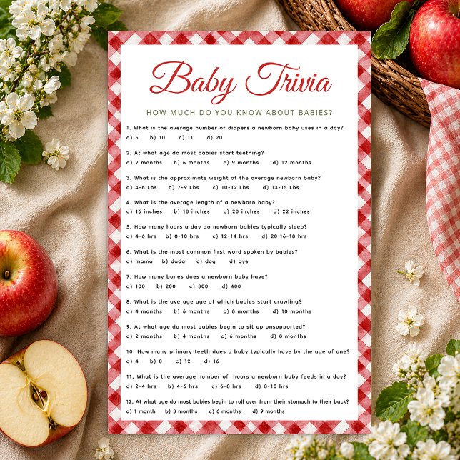 Jogo de Trivia de Chá de Bebê com Xadrez Rústico (Baby Trivia Game Sheet)