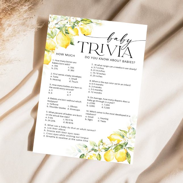 Jogo de Trivia para Bebê no Chá de Bebê Limão Cítr (Criador carregado)
