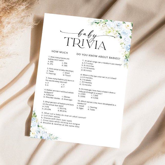 Jogo de Trivia para Chá de Bebê com Tema Floral Az (Criador carregado)