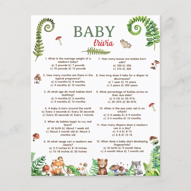 Jogo design de animais da espécie Baby Trivia (Frente)