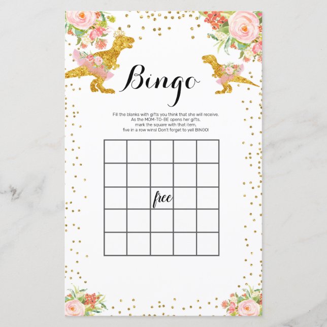 Jogo Dino Watercolor Bingo, rosa e Dourado (Frente)