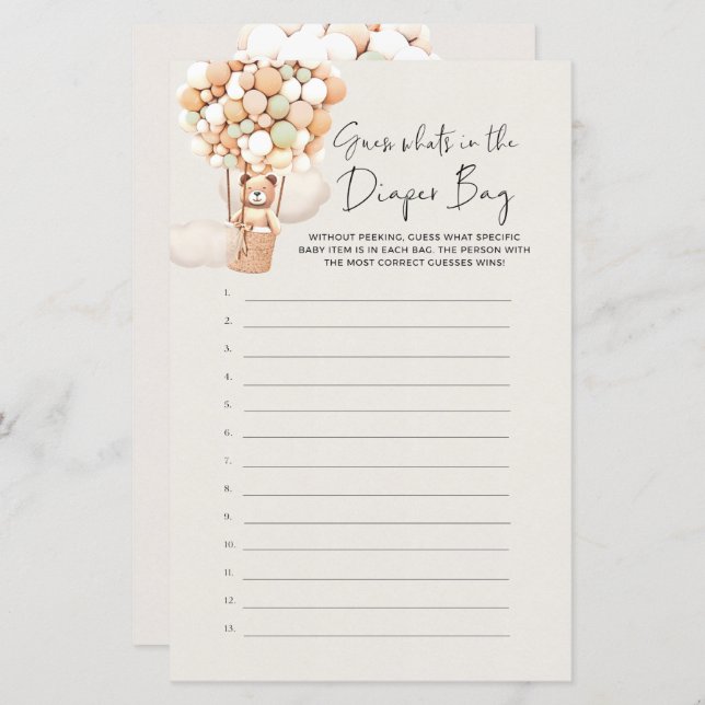 Jogo do Bear - Adivinha O que há na Fralda? (Frente/Verso)