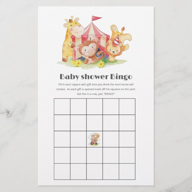 Jogo do Bingo Chá de fraldas de Animais da Florest (Frente)