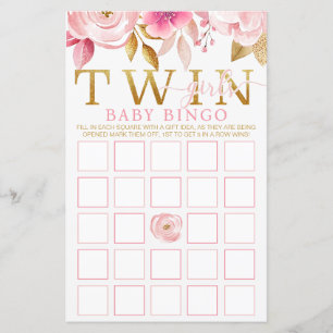 Jogo do Bingo Chá de fraldas Gêmeas - Rosa e Doura