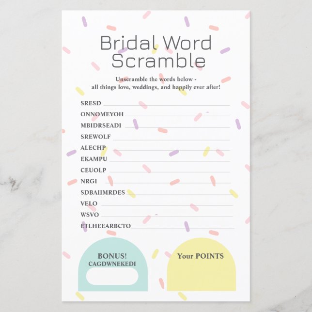 Jogo do Bridal Word Scramble (Frente)