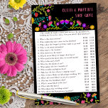 Jogo do Calçado de Casamento Fiesta ou Casais<br><div class="desc">Jogo de calçado para Chá de Casamento ou Casais,  com design Fiesta mexicano,  personalizado com o nome da noiva e noiva. Design floral colorido com flores do estilo arte folk em vermelho roxo e amarelo cor-de-rosa. O jogo de adivinhação tem 20 perguntas que você pode editar se desejar.</div>