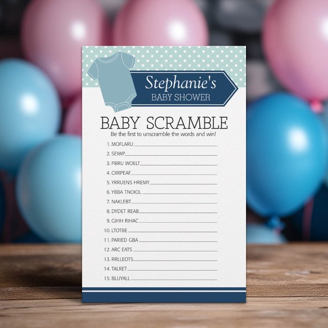 Jogo do Chá Baby Scramble - Bolinhas Blue Boy (Custom Baby Shower Games)