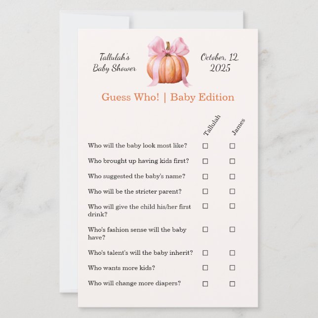 Jogo do chá de fraldas | Adivinha Quem! Edição Beb (Frente)