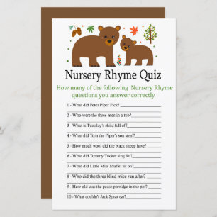 Jogo do chá de fraldas Bear Nursery Rhyme Quiz