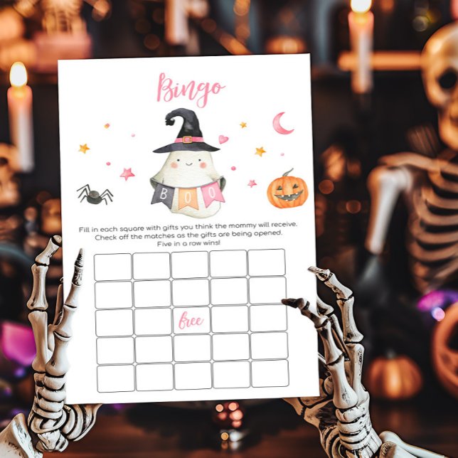 Jogo do Chá de fraldas Bingo Pequeno Fantasma Rosa (Little Boo Baby Shower Bingo Game)