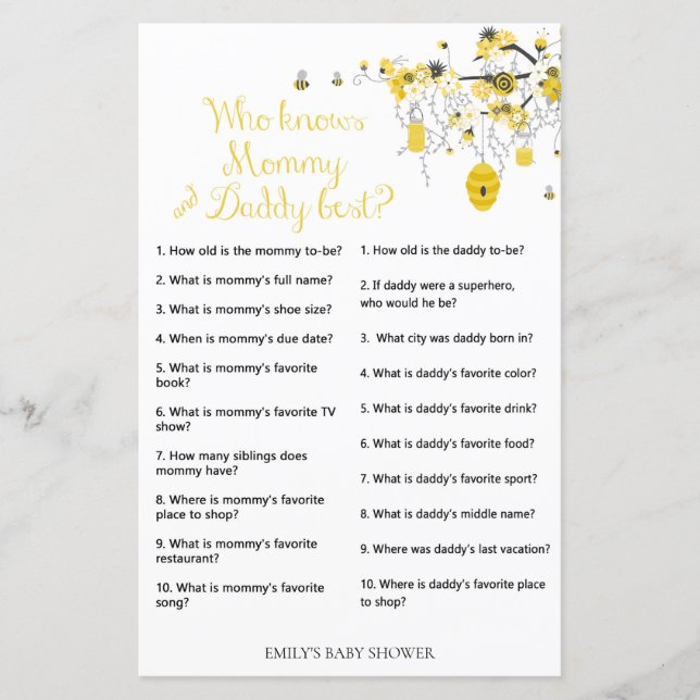 Jogo do Chá de fraldas das abelhas - Quem sabe pai (Frente)