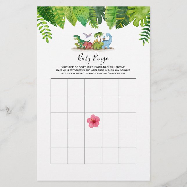 Jogo do Chá de fraldas Dinossauro do Baby Bingo (Frente)