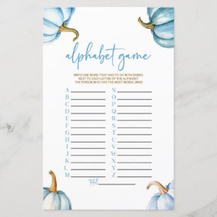 Jogo do Chá de fraldas do Alfabeto Azul Pumpkins