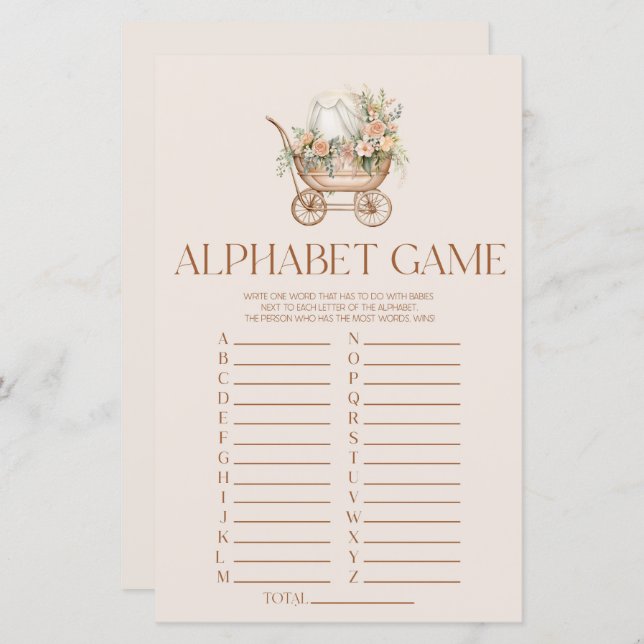 Jogo do Chá de fraldas do alfabeto com Carruagem F (Frente/Verso)