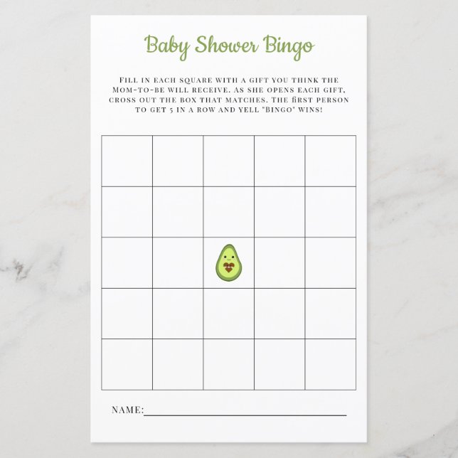 Jogo do Chá de fraldas do Baby Bingo Card Kawaii A (Frente)