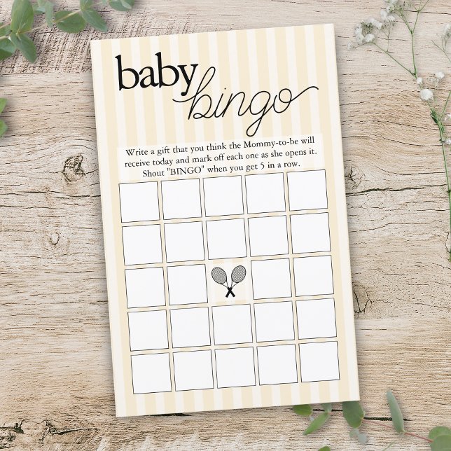 Jogo do Chá de fraldas do Bingo Chic Preppy Tênis  (yellow tennis theme blank baby shower bingo game sheet)