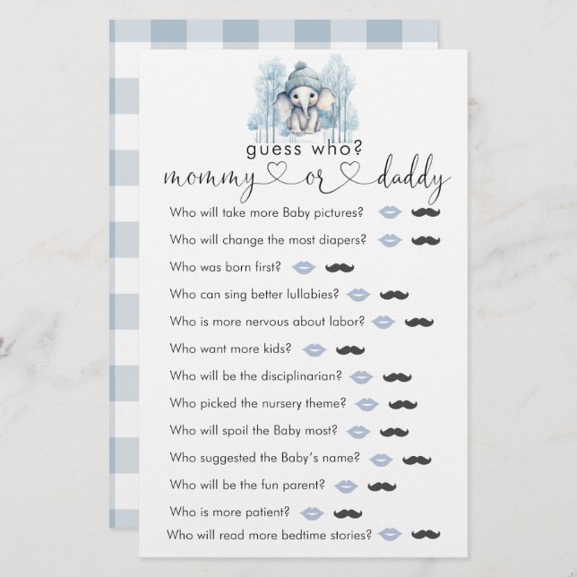 Jogo do Chá de fraldas do Ephn Winter Boy "Adivinh (Frente/Verso)