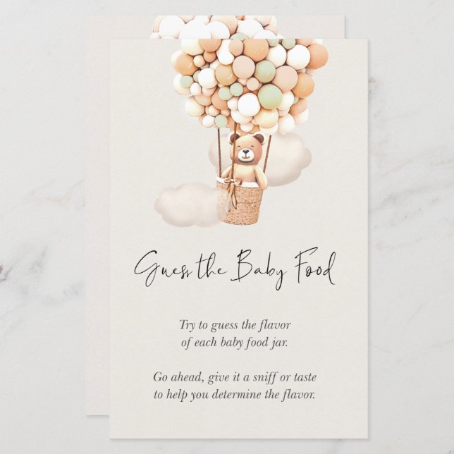 Jogo Do Chá de fraldas Do Urso - Adivinha A Comida (Frente/Verso)