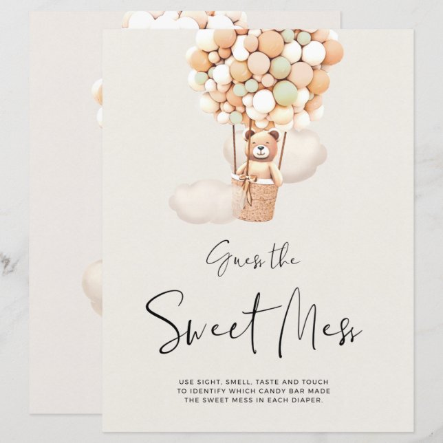 Jogo Do Chá de fraldas Do Urso - Adivinhem A Doce  (Frente/Verso)