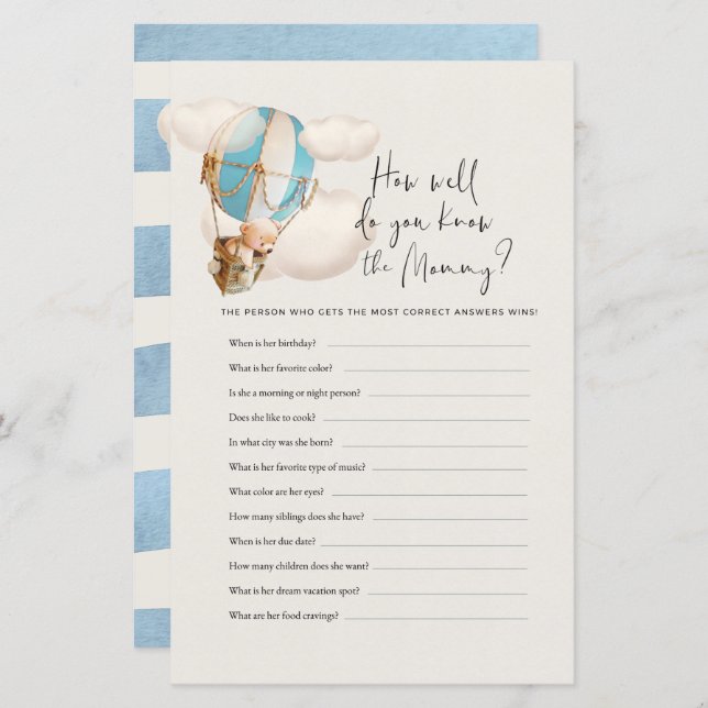 Jogo Do Chá de fraldas Do Urso - Como Você Conhece (Frente/Verso)