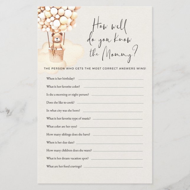 Jogo Do Chá de fraldas Do Urso Como Você Sabe (Frente)