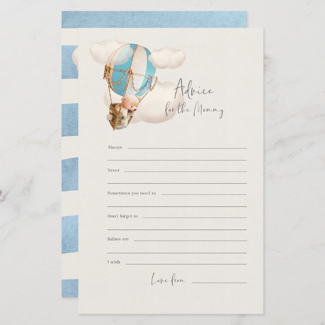 Jogo do Chá de fraldas do Urso - Conselhos para a  (Frente/Verso)