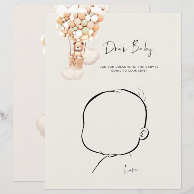 Jogo do Chá de fraldas do urso - Desenhar (Frente/Verso)