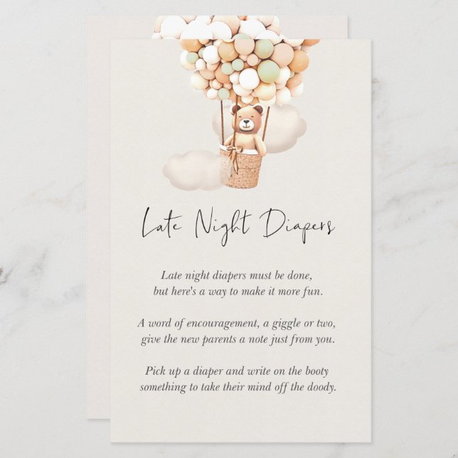 Jogo do Chá de fraldas do urso - Fraldas noturnas  (Frente/Verso)