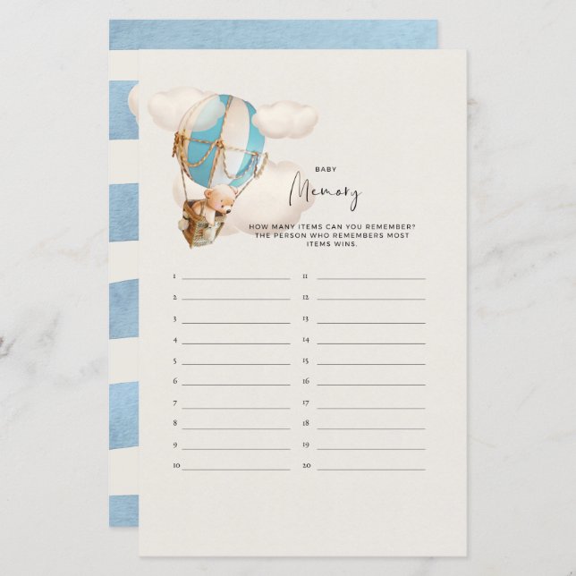 Jogo do Chá de fraldas do Urso - Memória do Bebê (Frente/Verso)