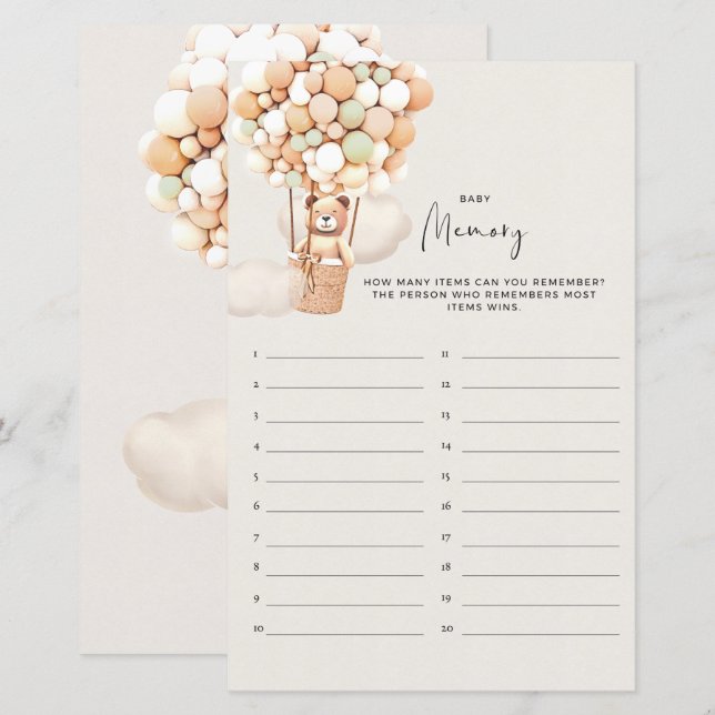 Jogo do Chá de fraldas do Urso - Memória do Bebê (Frente/Verso)